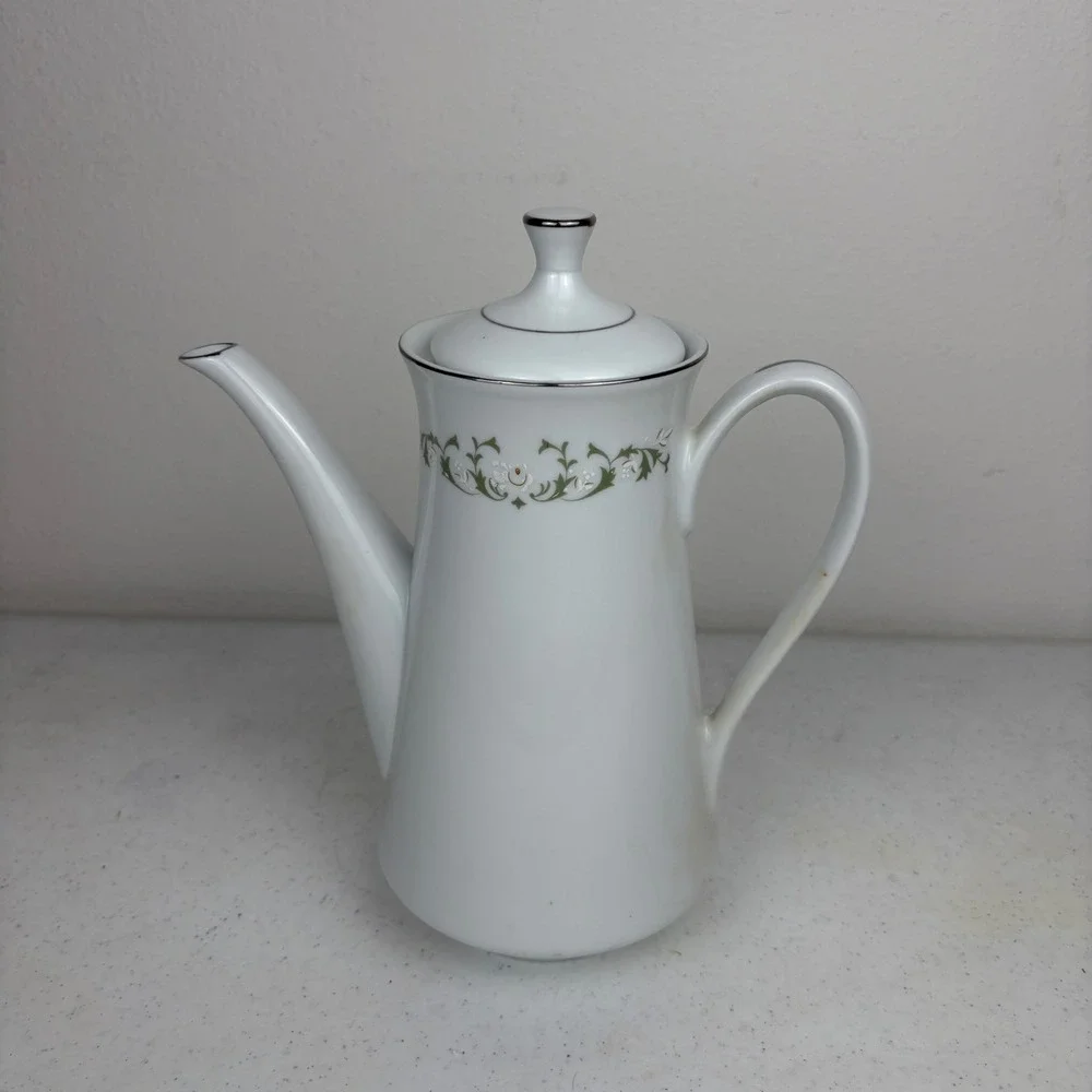 Sheffield Fine China Elegance 502 Coffee Pot & Lid Japan White Green Floral‎ Tea